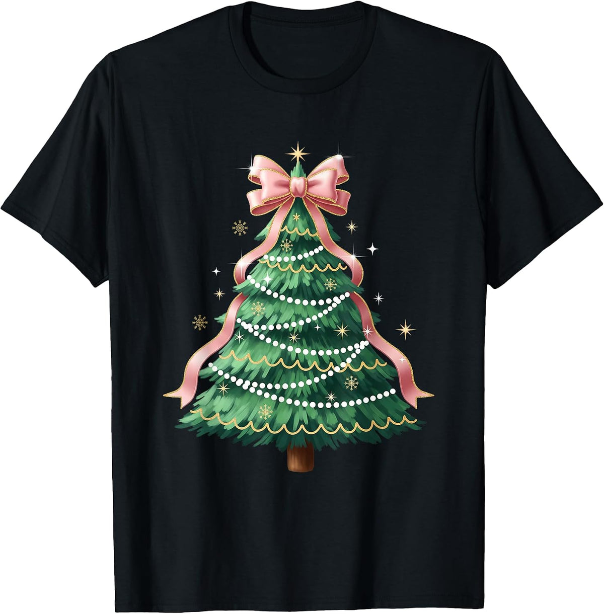 Coquette Bow Pink Christmas Tree Girly Xmas Women Girls Kids T-Shirt