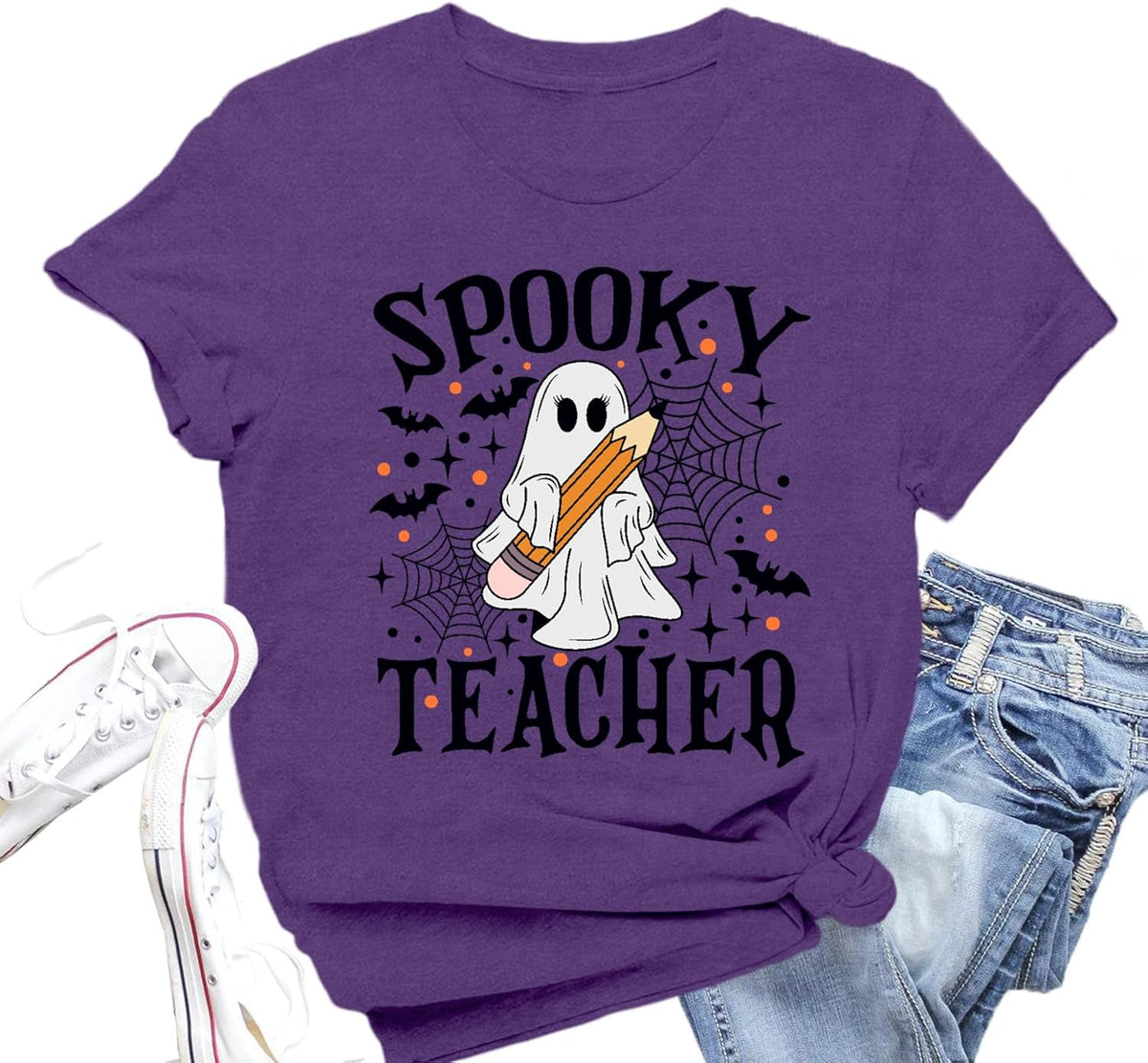 Womens Halloween Teacher Shirts Trick or Teach Ghost Teaching Tee