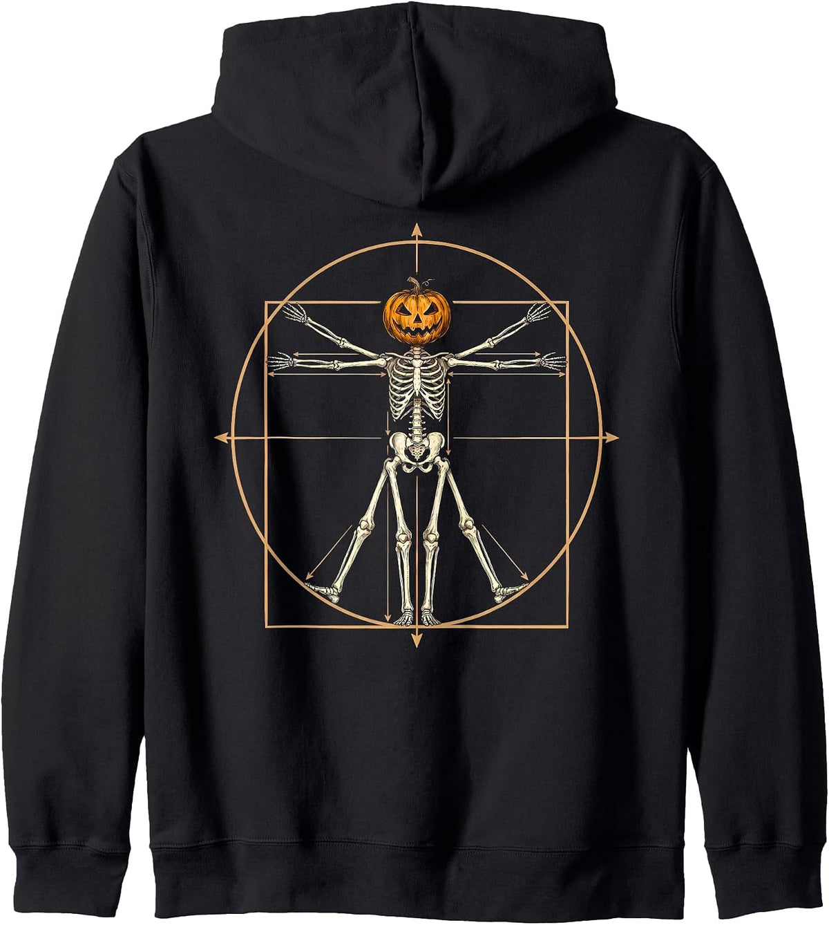 Vitruvian Skeleton Pumpkin Head Spooky Halloween Geometry Zip Hoodie