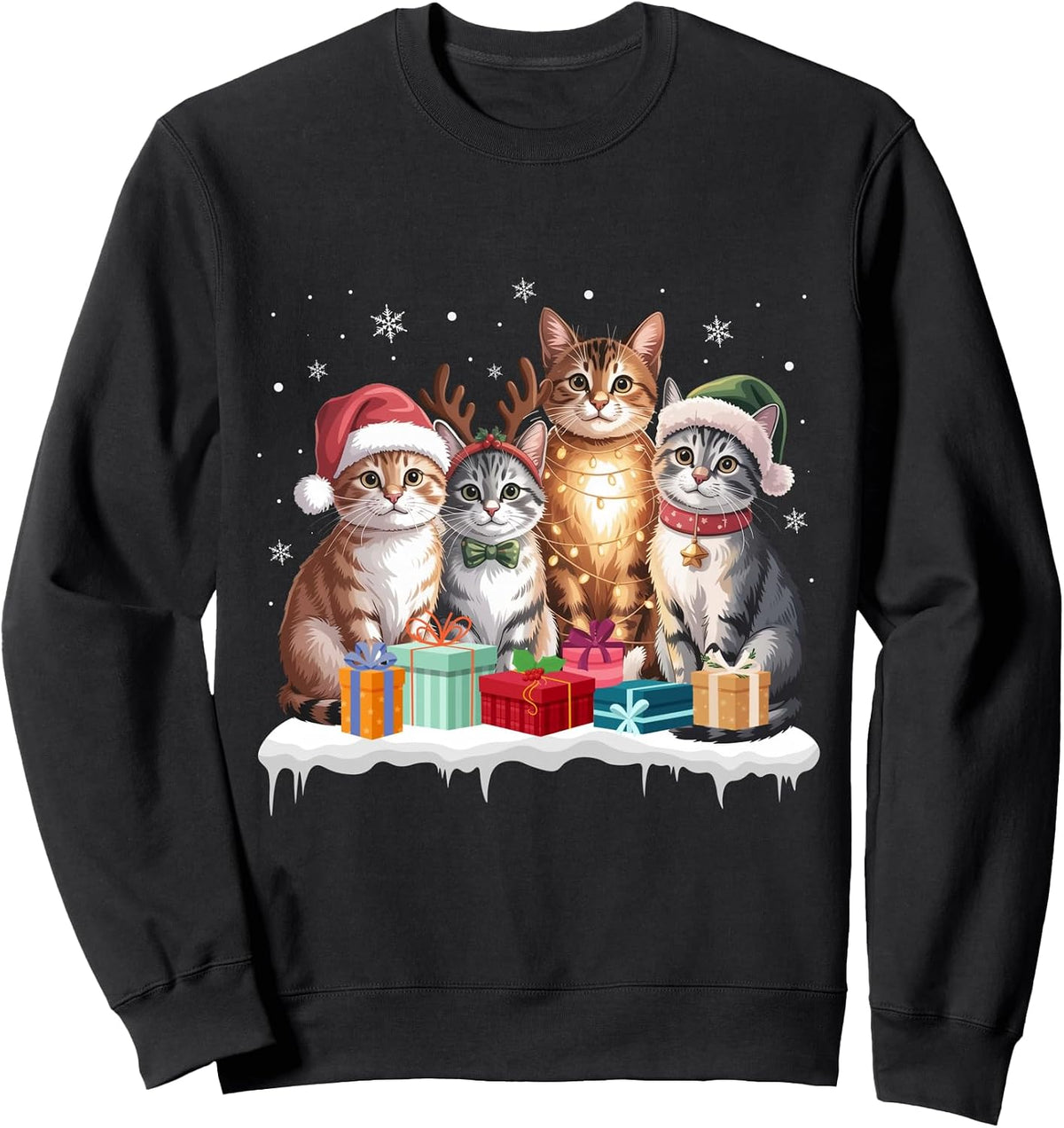 Cute Cat Christmas Tree Santa Xmas Lights Cats Kitten Lover Sweatshirt