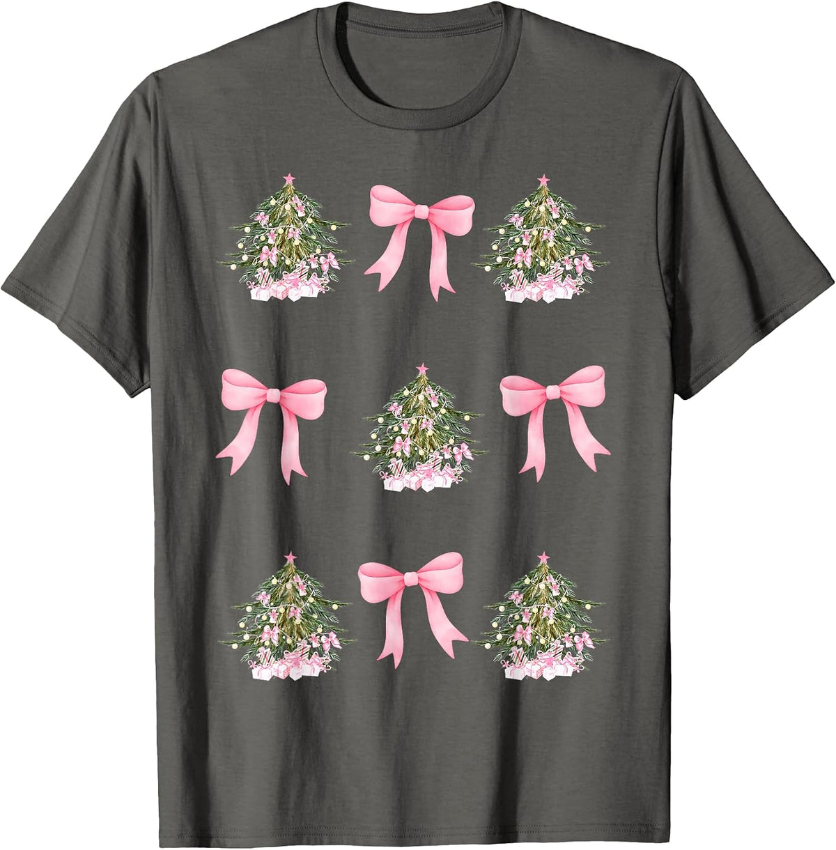 Coquette Christmas Pink Xmas Trees Bow Ribbons T-Shirt
