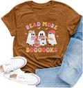 Womens Halloween Teacher Shirts Read More Books Ghost Reading Tee