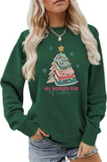 All Booked For Christmas Sweatshirt Women' Cute Book Christmas Tree Colorful Lights Snowflakes pattern Holiday Tops