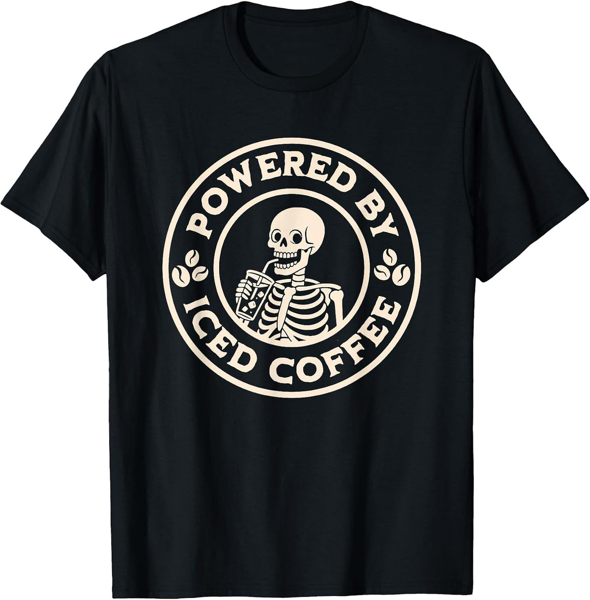 Powered by Iced Coffee Summer Skeleton Funny T-Shirt