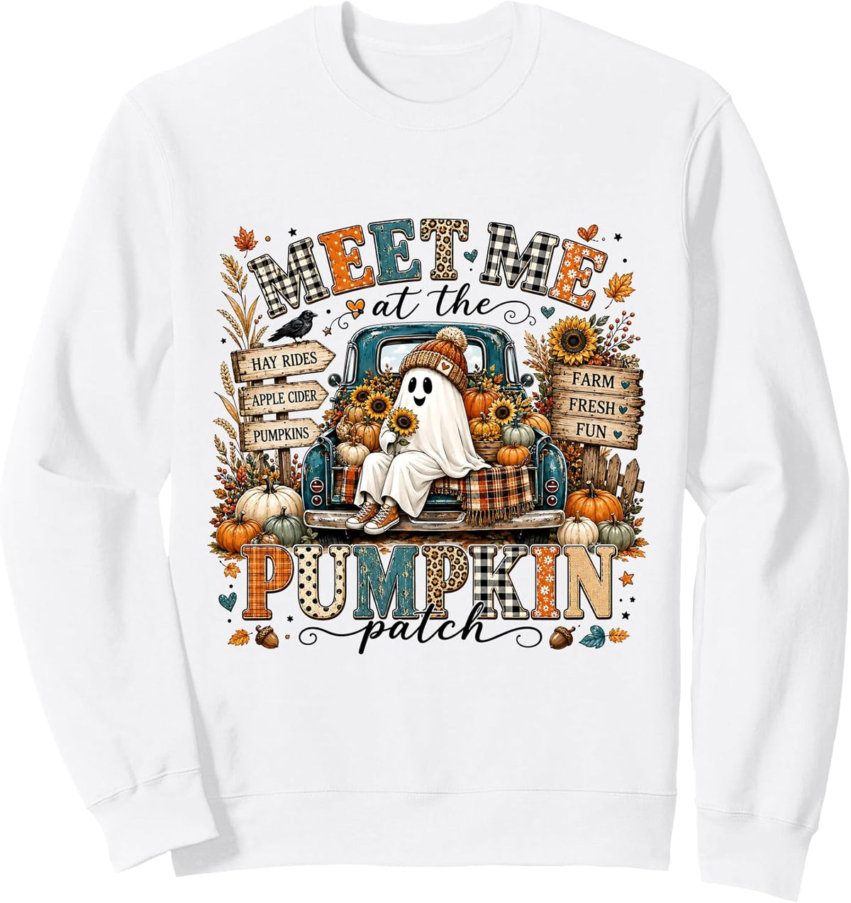 Meet Me At The Pumpkin Patch Fall Ghost Vintage Truck Women Sweatshirt