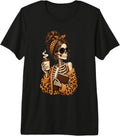 Skeleton Girl Coffee Book Lover Leopard Messy Bun Premium Tri-Blend T-Shirt