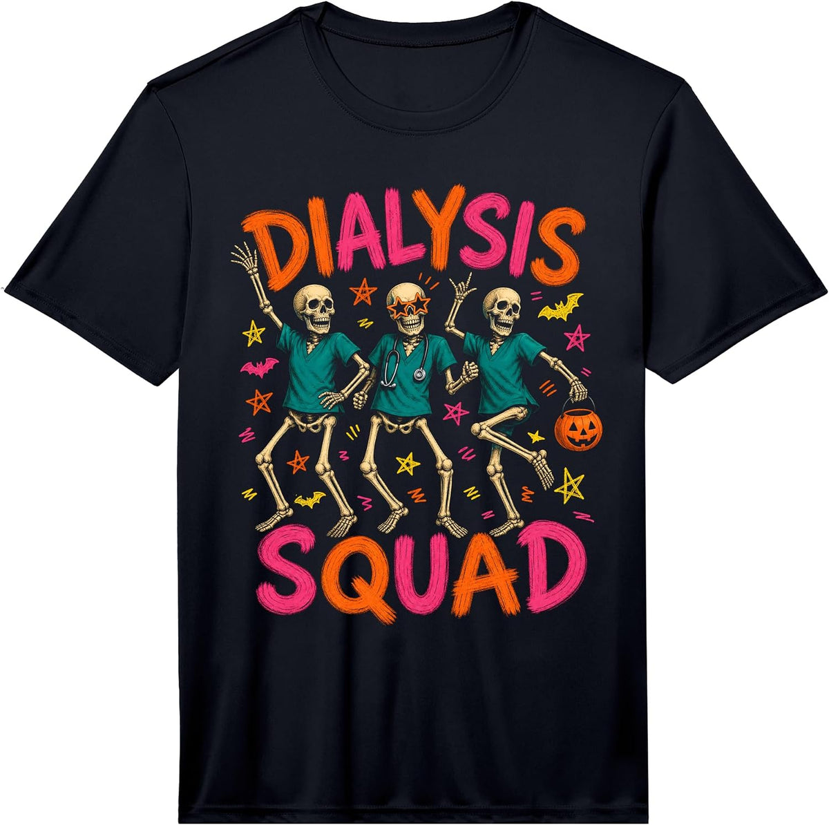 Men's Halloween Dialysis Squad Dancing Skeleton Dialysis Tech Performance T-Shirt