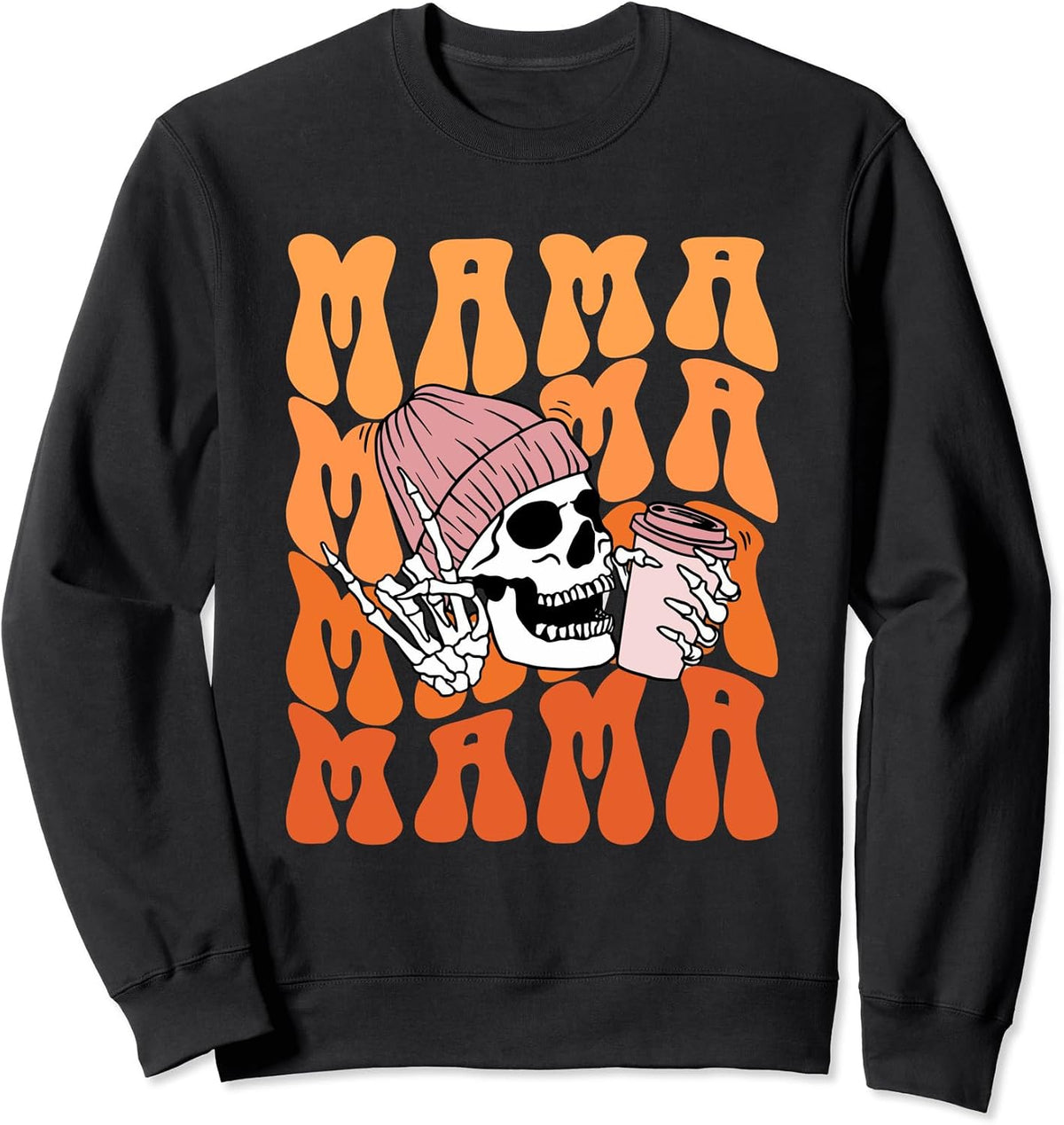 Mama Coffee Skull Floral Spooky Halloween Tee