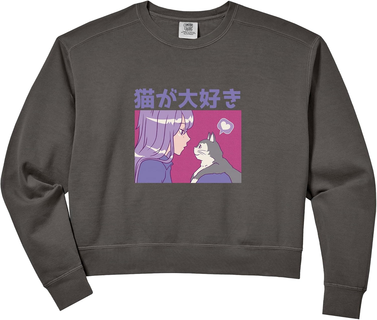 Womens Anime Cat Anime Stuff. Japan Japanese Anime Girl Anime Cats Comfort Colors Crop Sweatshirt
