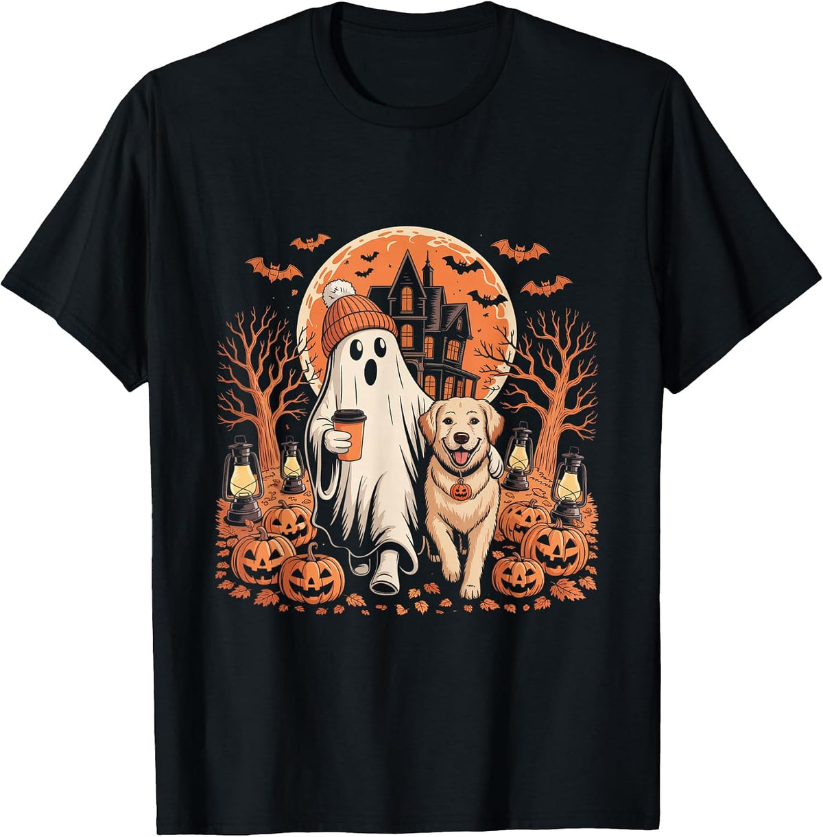 Spooky Season Ghost Dog Pumpkin Halloween T-Shirt