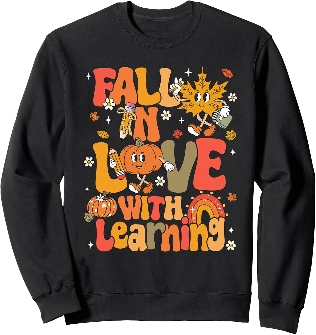 Retro Fall in Love with Learning Autumn Pumpkin Teacher Kids Sweatshirt