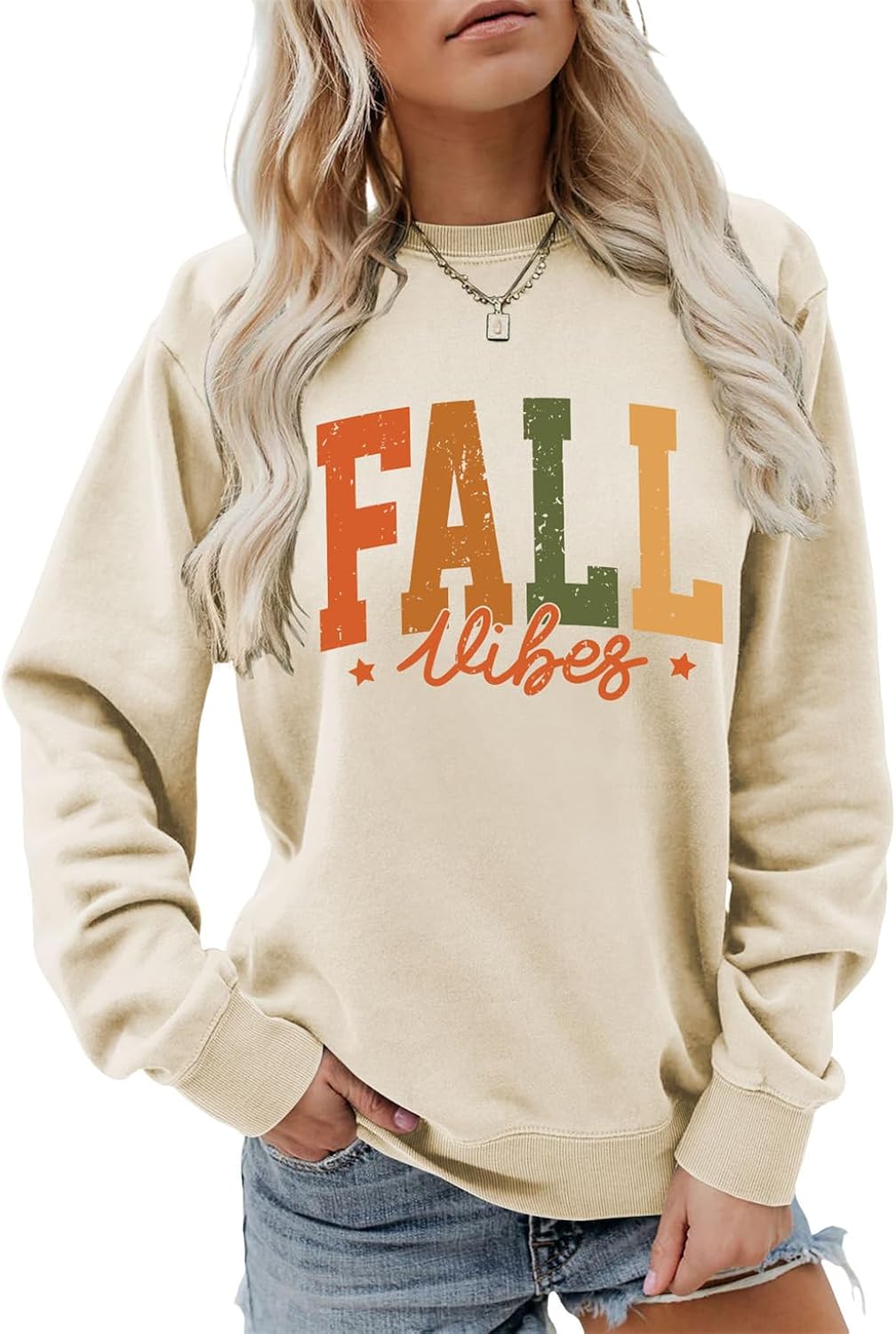 Women's Fall Vibes Sweatshirt Cozy Season Long Sleeve Crewneck