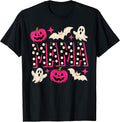 Halloween Mama Pink Pumpkin Ghost Bats Retro Mommy Mom Women T-Shirt