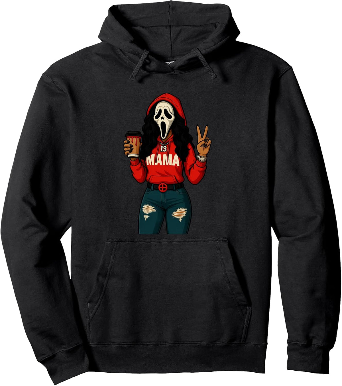 Horror Punk Spooky Mama – Funny Ghost Coffee Lover Halloween Pullover Hoodie