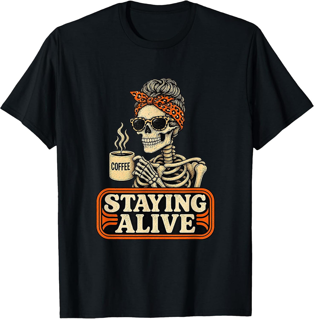 Skeleton Coffee Funny Retro Halloween Spooky Vibes T-Shirt