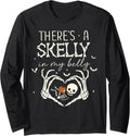 There's A Skelly in My Belly Funny Halloween Pregnancy Women Long Sleeve T-Shirt