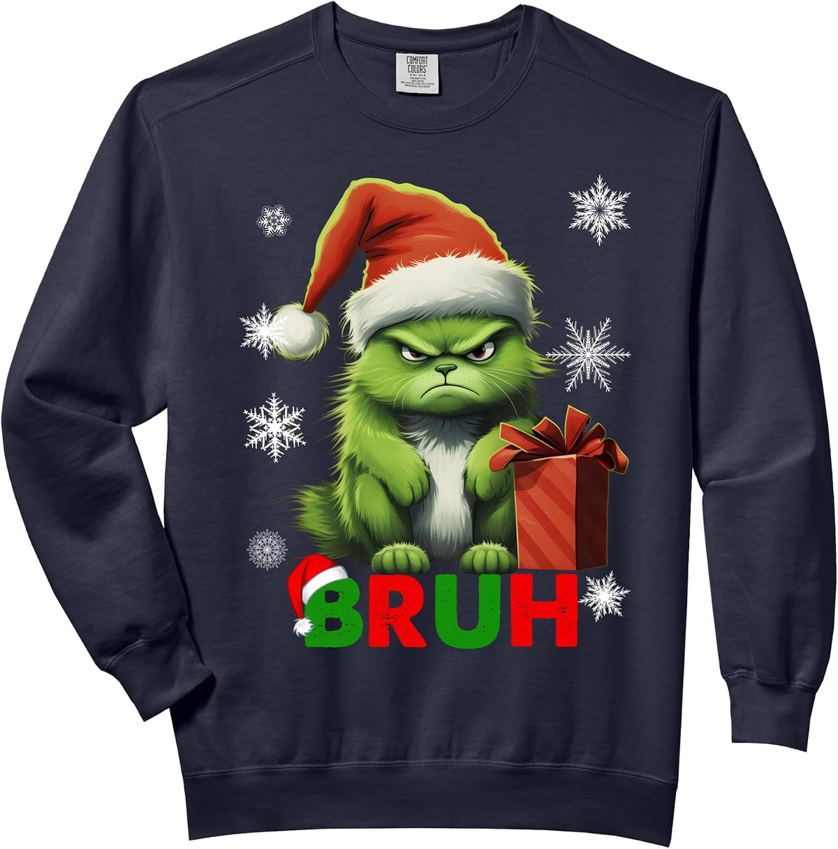 Cat Christmas BRUH Funny Xmas Y2K Meowy Cat Lovers Santa Hat Comfort Colors Adult Sweatshirt