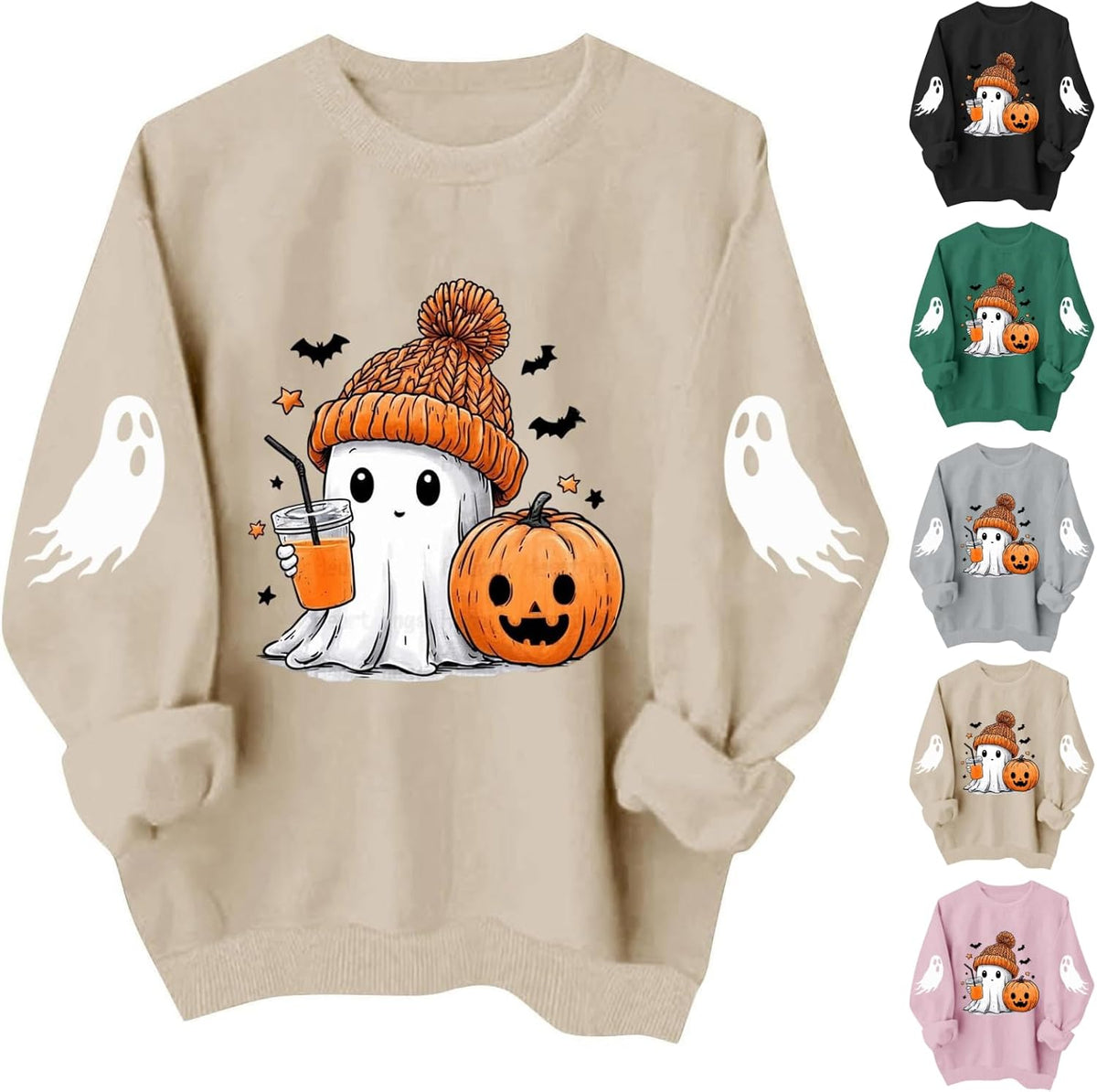 Halloween Sweatshirts for Women 2026 Cute Ghost Pumpkin Graphic Tops