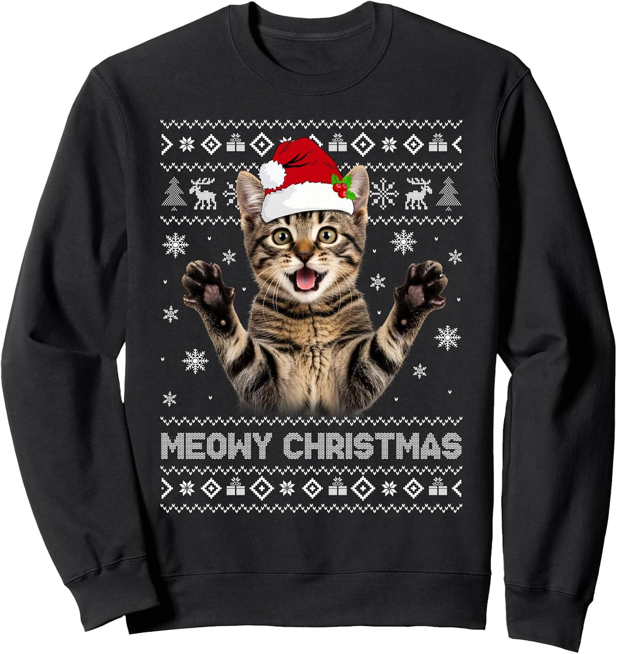 Cat Meowy Christmas Ugly Sweater Funny Santa Tabby Cat Xmas Sweatshirt