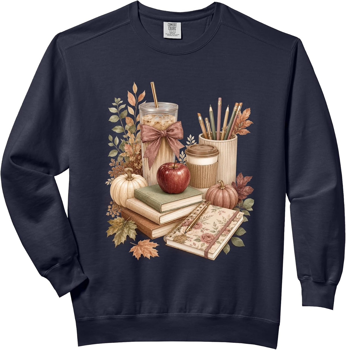 Autumn Teacher Coffee Books Pumpkin Classroom Aesthetic Comfort Colors Adult Sweatshirt
