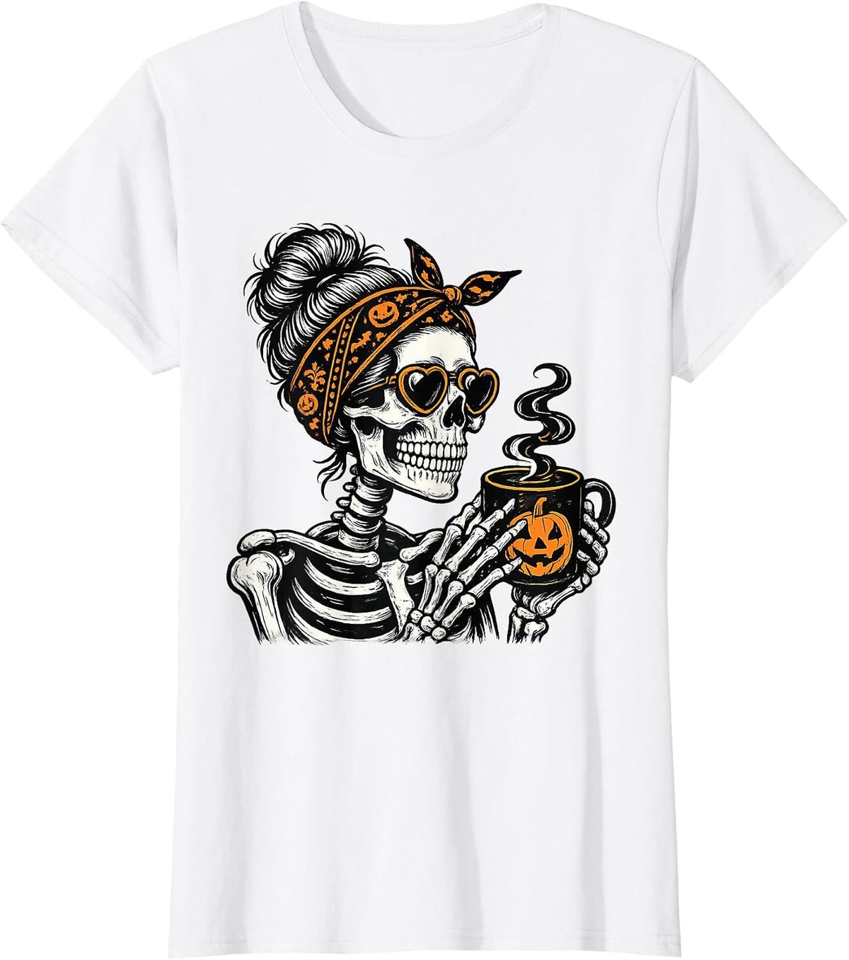 Halloween Skeleton Skull Drinking Coffee Halloween Skull T-Shirt