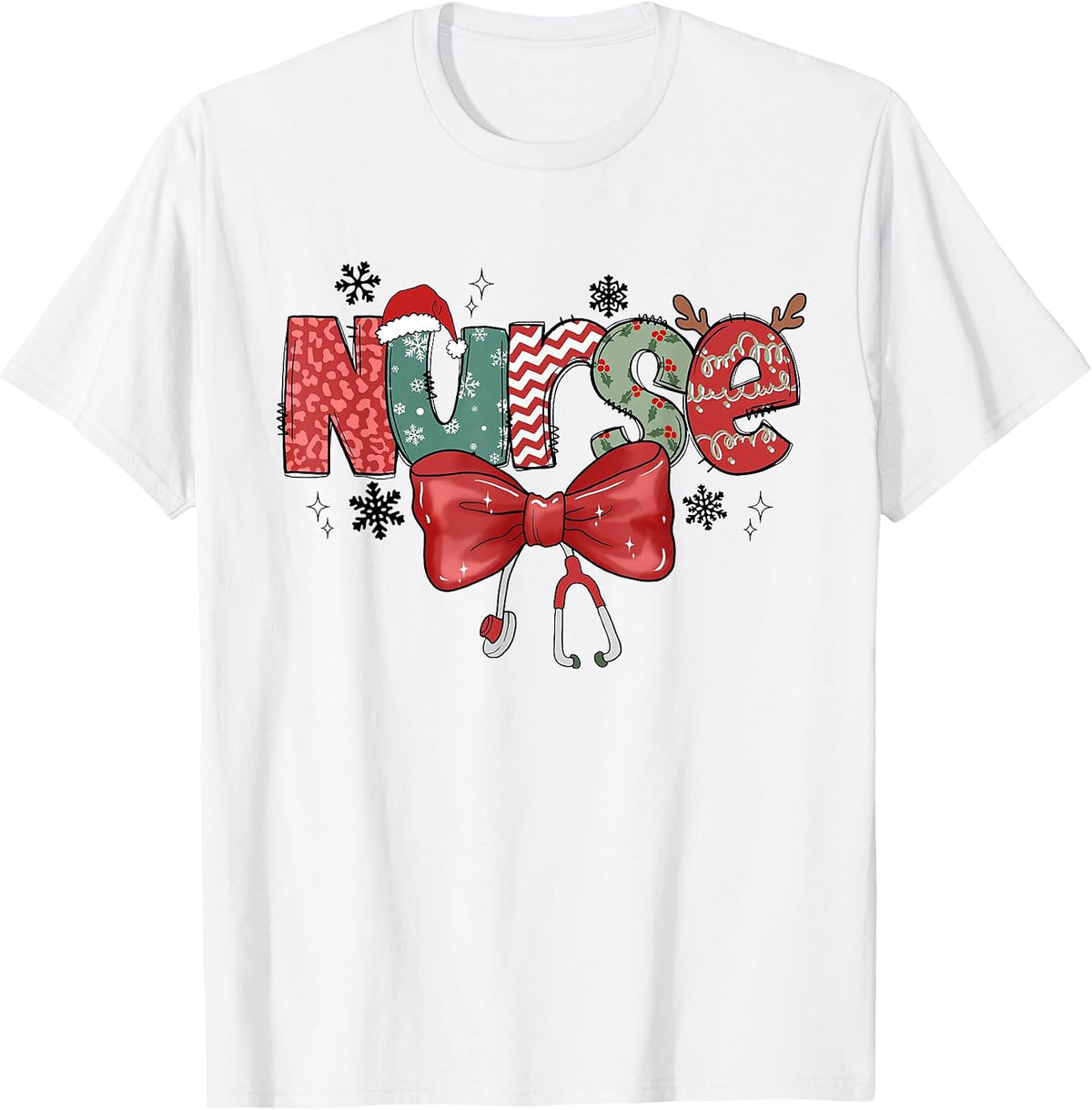 Christmas Nurse Coquette Bow Stethoscope Nursing Xmas Pjs T-Shirt