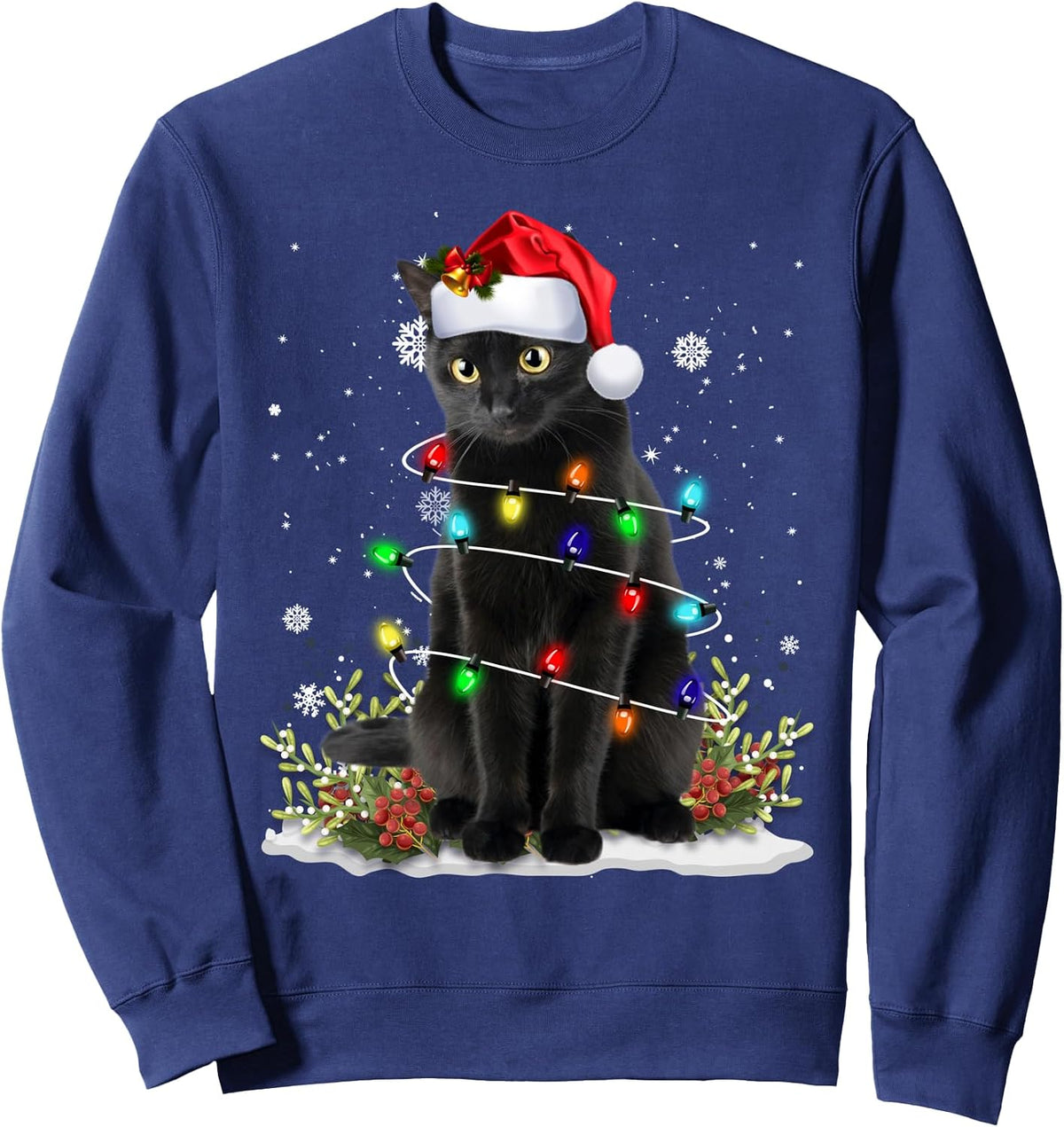 Black Cat Christmas Santa Hat Funny Meowy Cats Women Men Sweatshirt