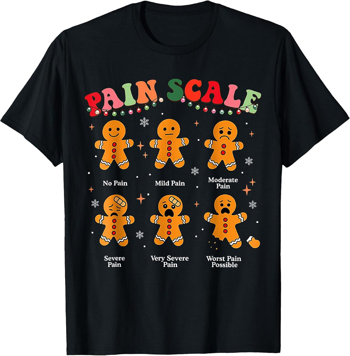 Funny Pain Scale Gingerbread Christmas Nurse Doctor Medical T-Shirt