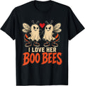Halloween Couple I Love Her Boo Bees Ghost Matching Funny T-Shirt
