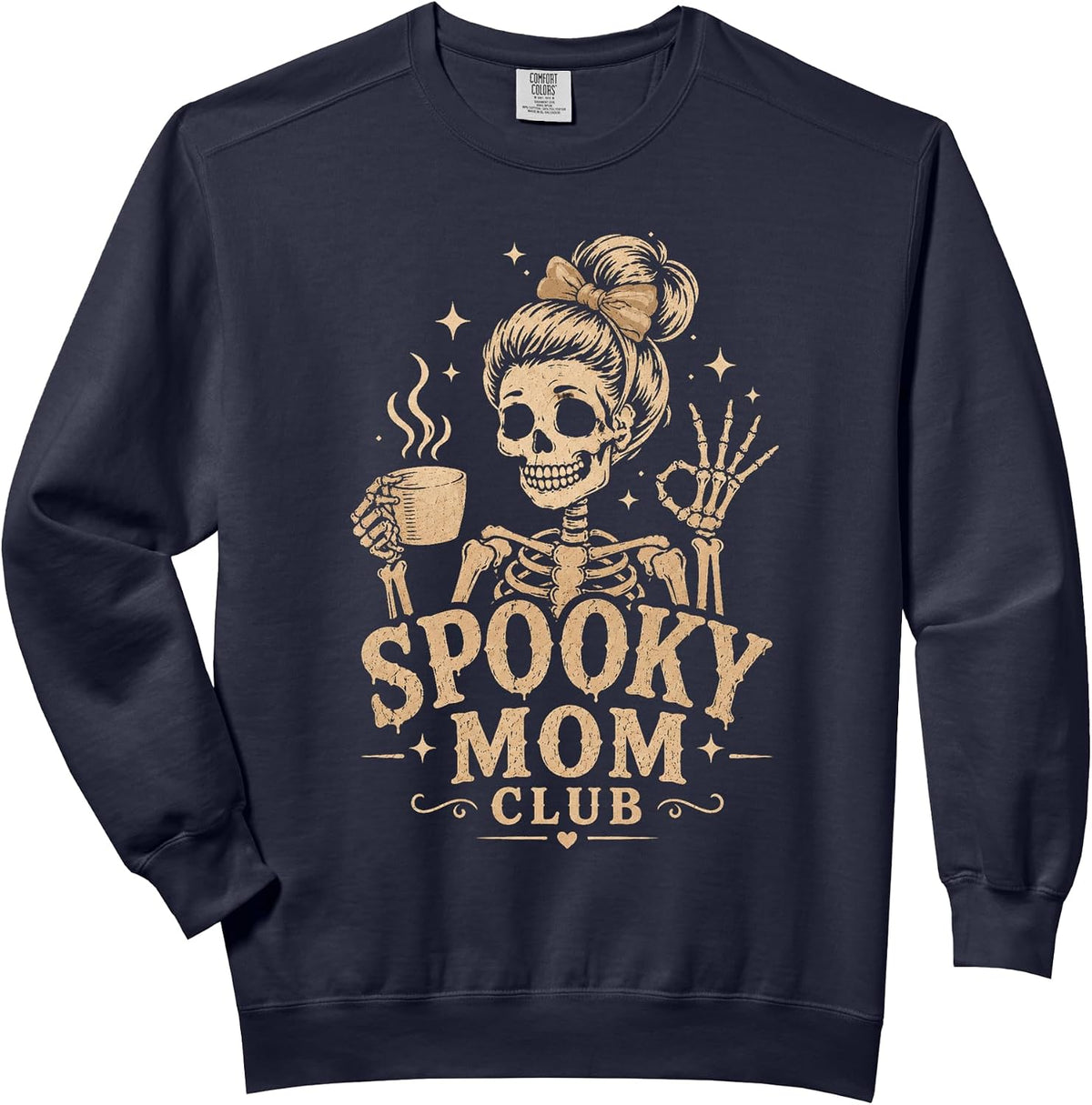 Mama Halloween Shirts Spooky Mama Skeleton Coffee Comfort Colors Adult Sweatshirt