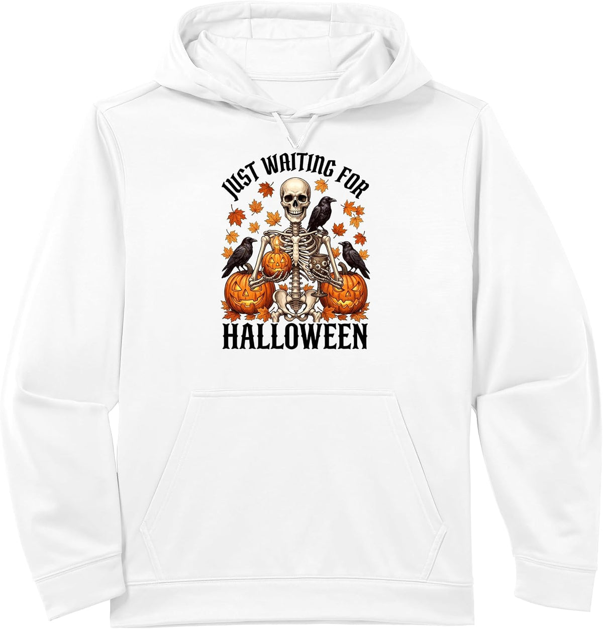 Just Waiting Halloween Skeleton Spooky Season Jack O Lantern Performance Hoodie