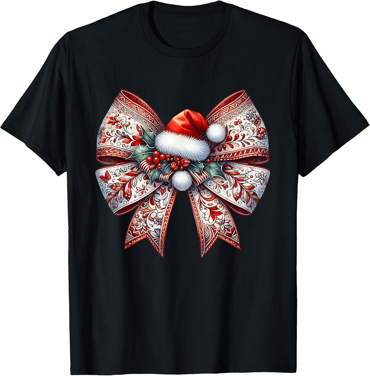 Santa Claus Coquette Bow Christmas Girls and Women T-Shirt