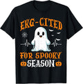 Heartbeat EKG Cited Spooky Cardiac Nurse Ghost Halloween T-Shirt