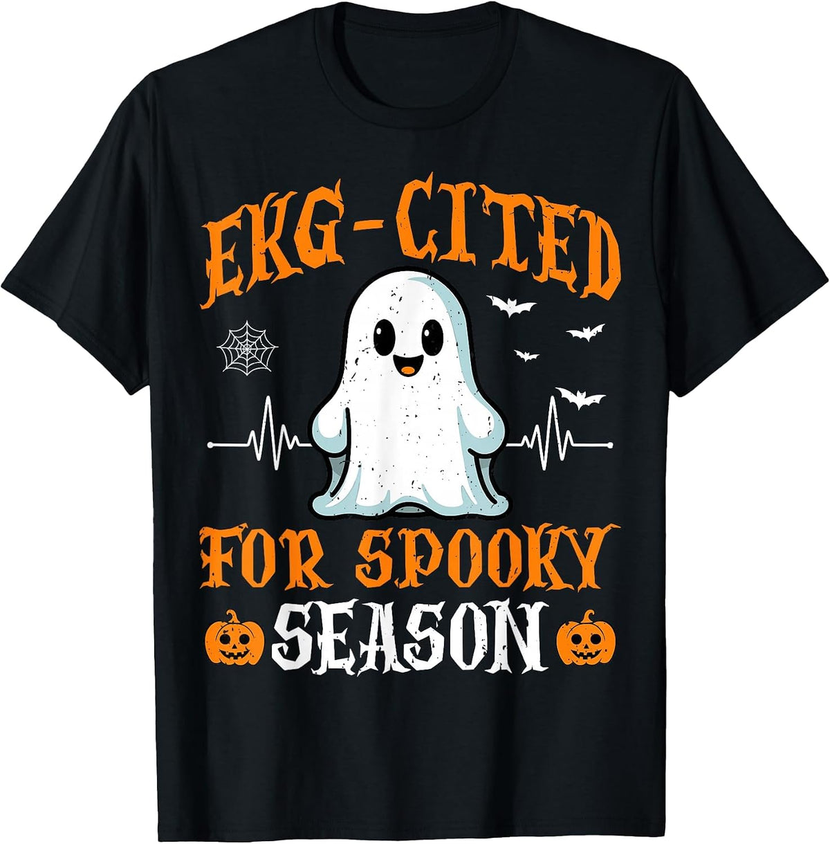Heartbeat EKG Cited Spooky Cardiac Nurse Ghost Halloween T-Shirt