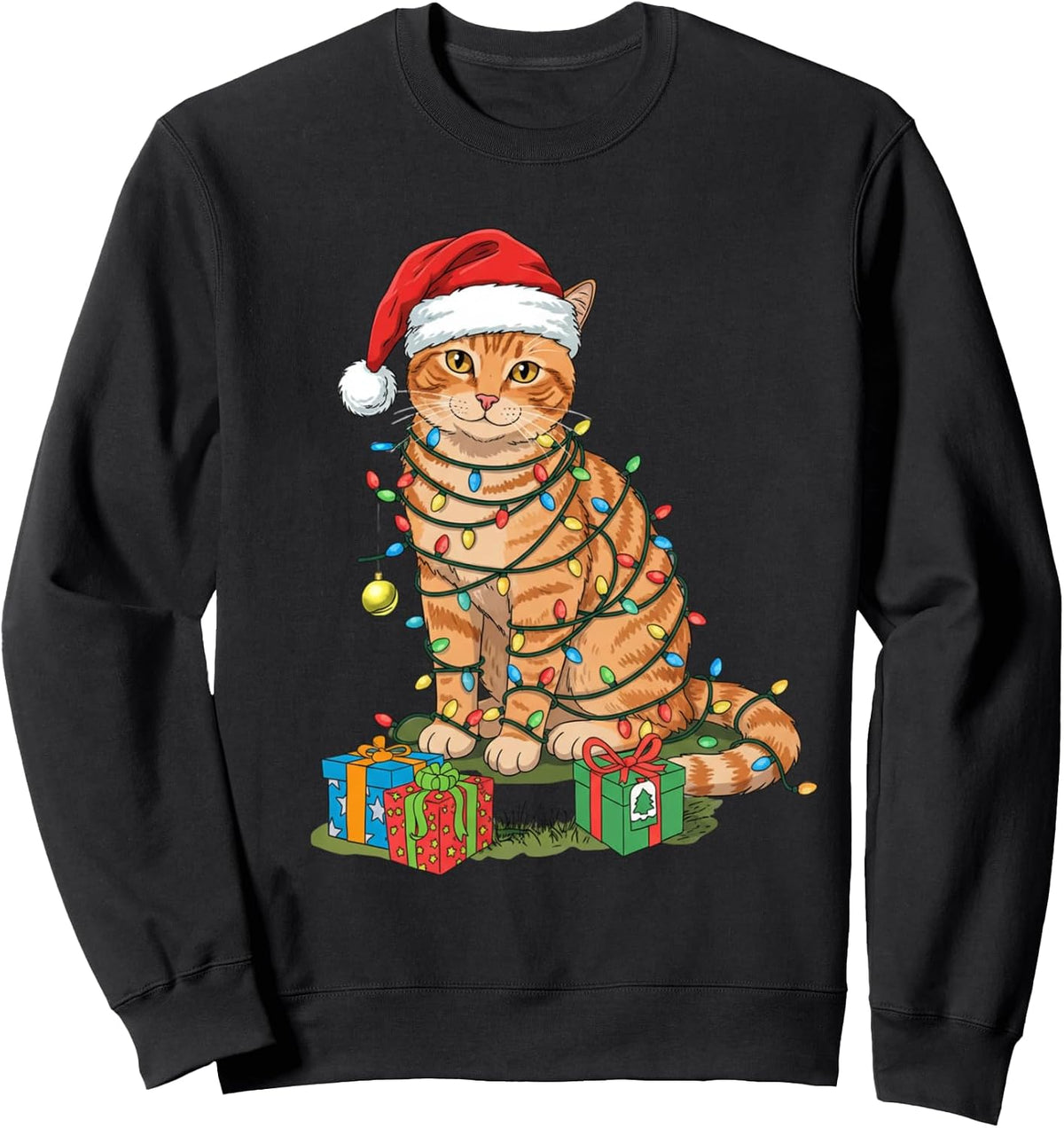 Cat Christmas Light Reindeer Santa Christmas Cat Lover Sweatshirt