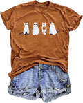 Halloween Ghost Cat Shirt Women Cat Lovers Tshirt Spooky Season Top
