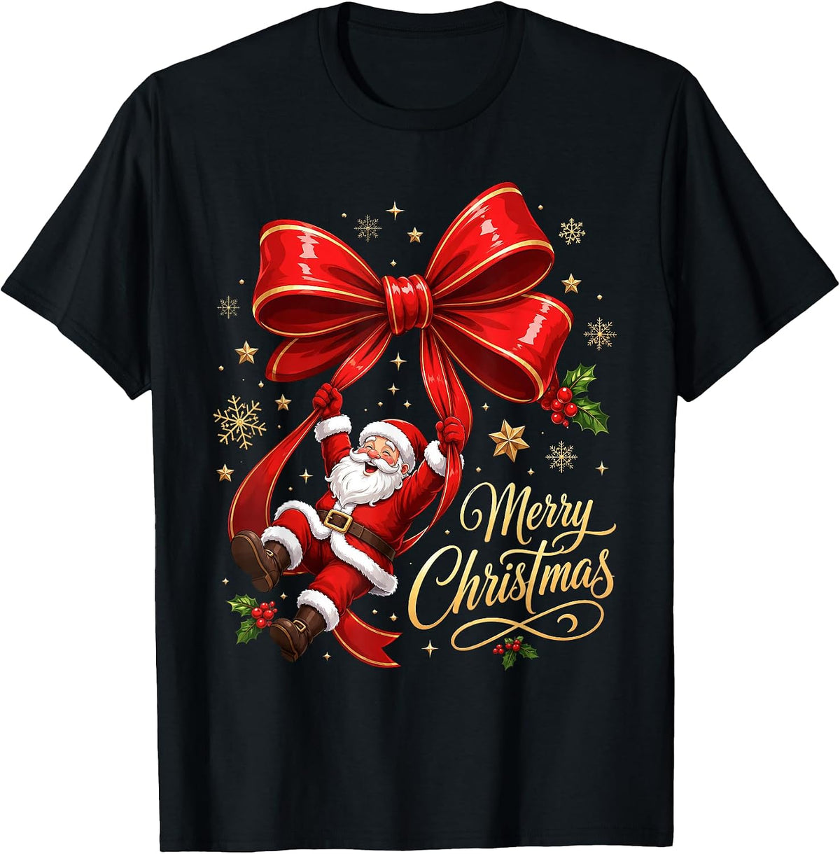 Coquette Merry Christmas Santa Bow Xmas Vibes Girls Women T-Shirt