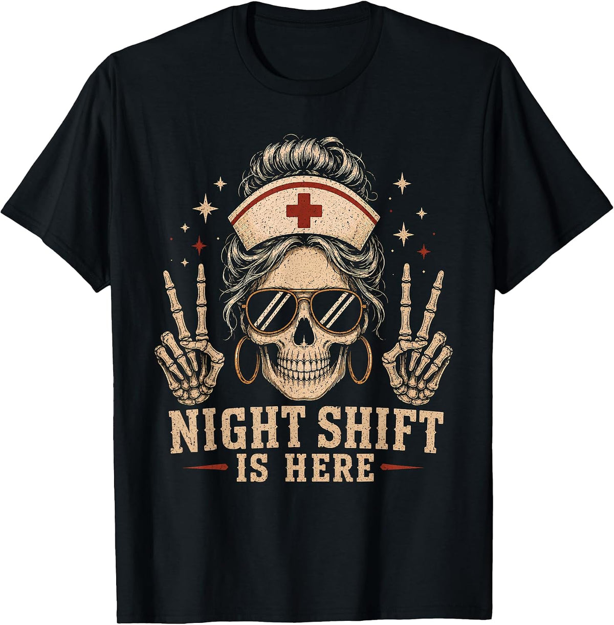 Funny Nurse Halloween Shirt Night Shift is Here Skull T-Shirt