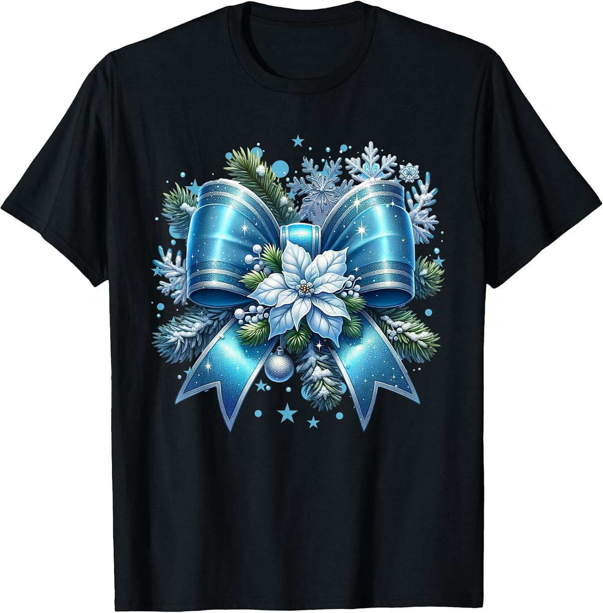 Christmas Coquette Bow With Christmas Flowers Women Girls T-Shirt