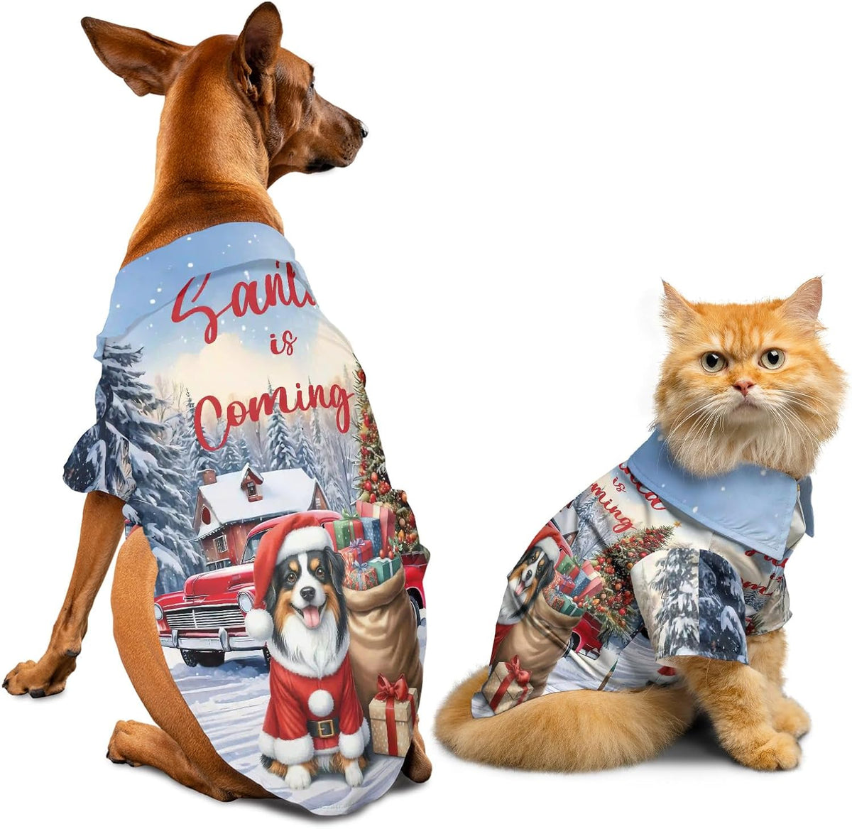 Santa is Coming Dog Merry Christmas Xmas Noel Truck Tree Hawaiian Shirt for Dog Cat and Owner