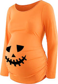 Halloween Women Maternity Shirt Pregnancy Announcement Tops Loose Tee Funny Skeleton Skull for Expecting Mothers, Long Sleeve