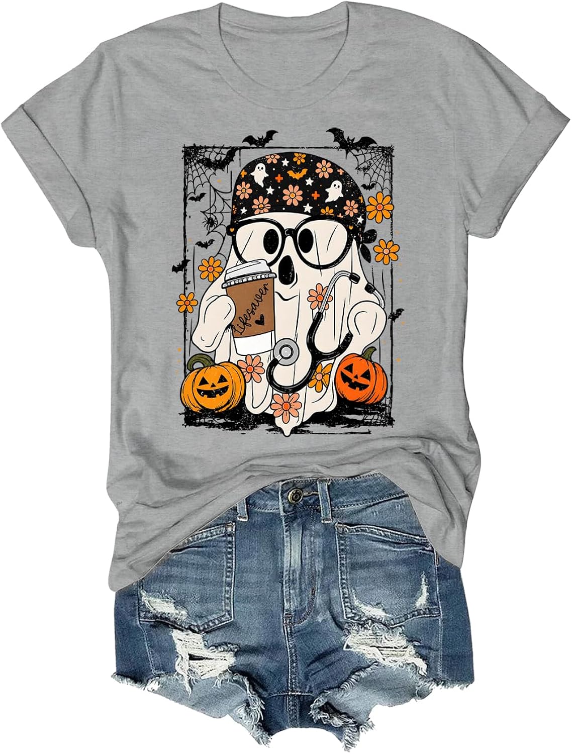 Halloween Nurse Ghost Shirt Women T-Shirt Tee, Spooky Medical Nursing Shirt
