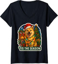 Womens Tis The Season Norwegian Buhund Dog Merry Christmas Mom Dad V-Neck T-Shirt