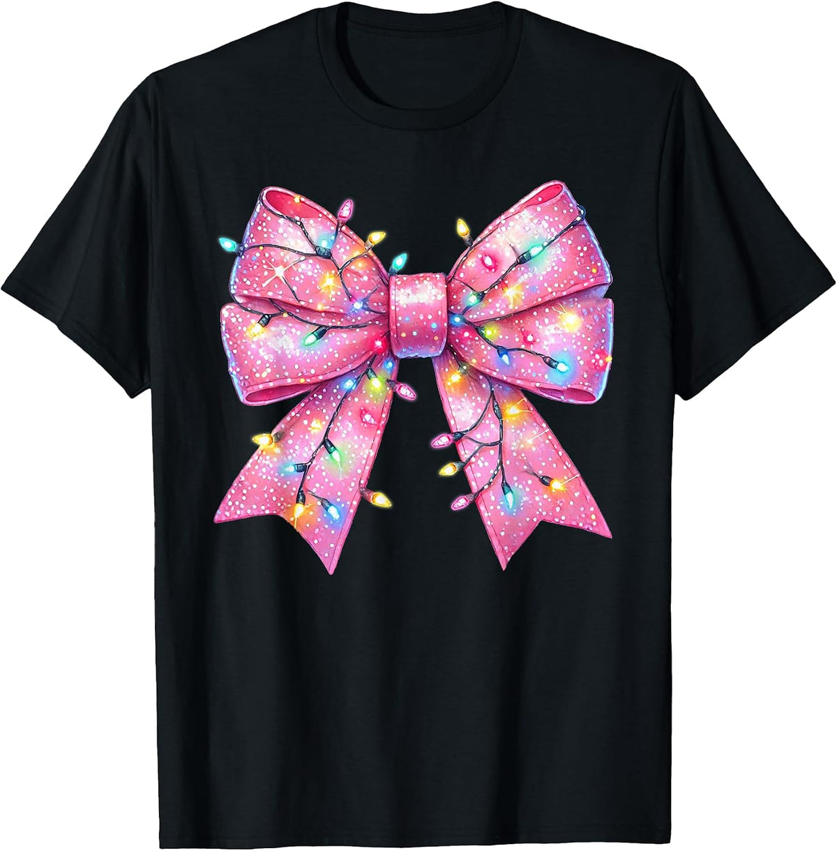 Pink Christmas Coquette Bow Christmas Tree Light Women Girls T-Shirt