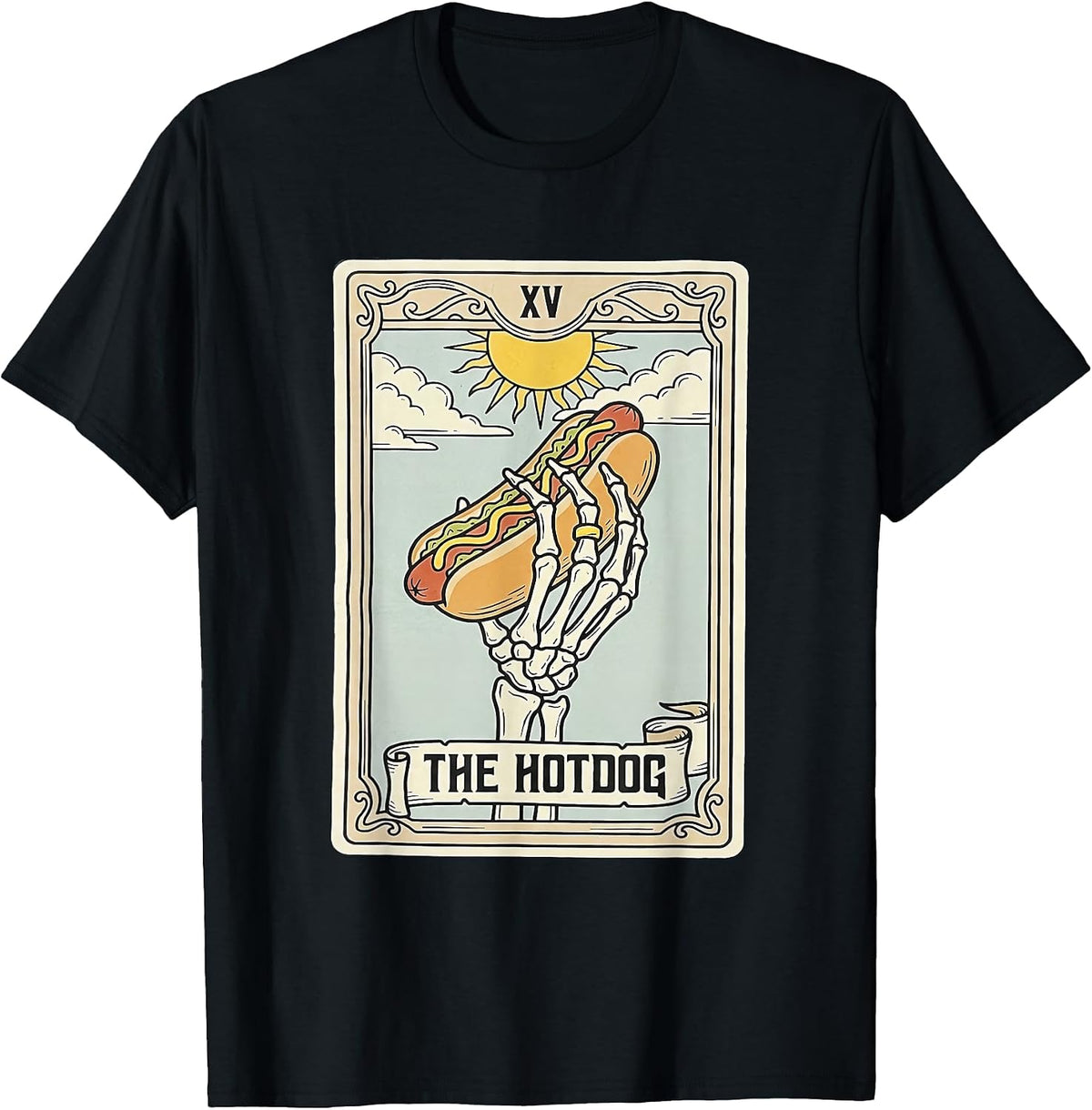 Hot Dog Bun Tarot Card Hotdog Lover Skeleton Hand Women T-Shirt