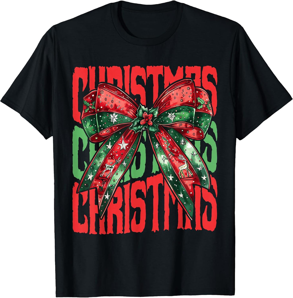 Christmas Coquette Bow Festive Santa Claus Xmas Women Girls T-Shirt