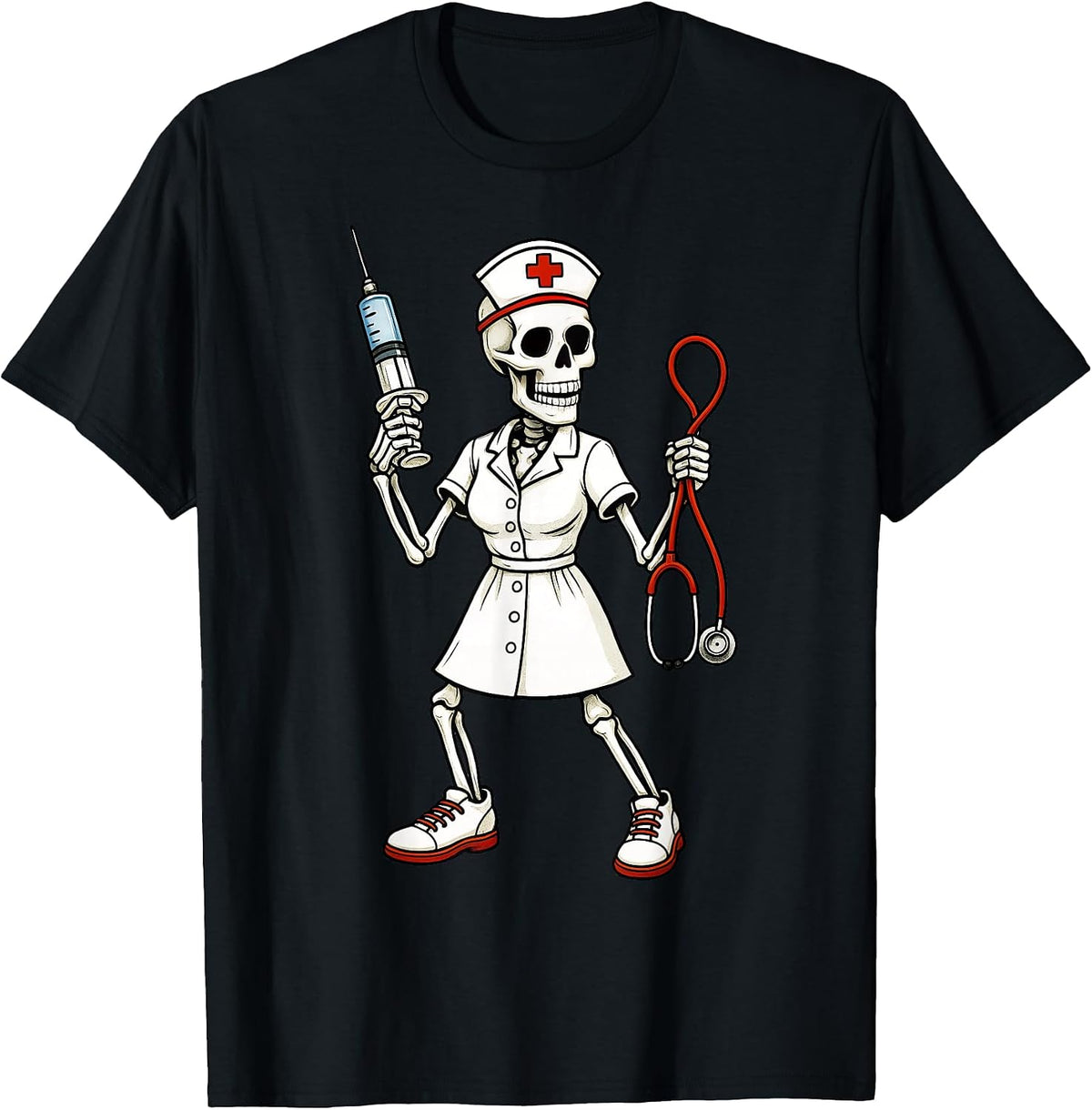 Skeleton Nurse Nursing Health Worker Halloween T-Shirt