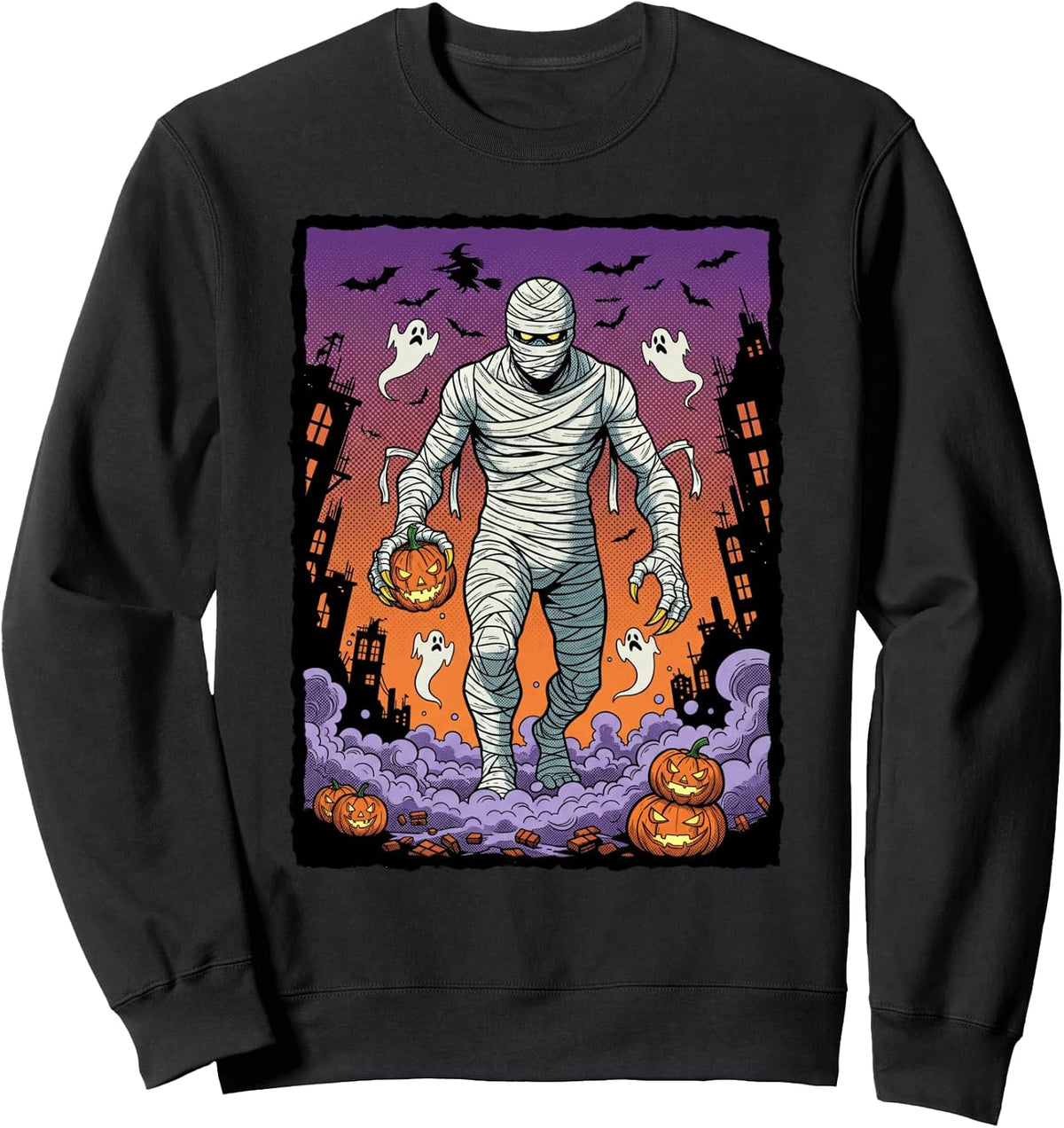 Halloween Mummy Pumpkin Retro Horror Art Sweatshirt