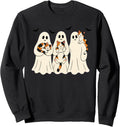 Cute Spooky Season Ghost Holding Calico Cats Funny Halloween Sweatshirt