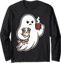 Ghost Miniature American Shepherd Dog Coffee Lover Halloween Long Sleeve T-Shirt